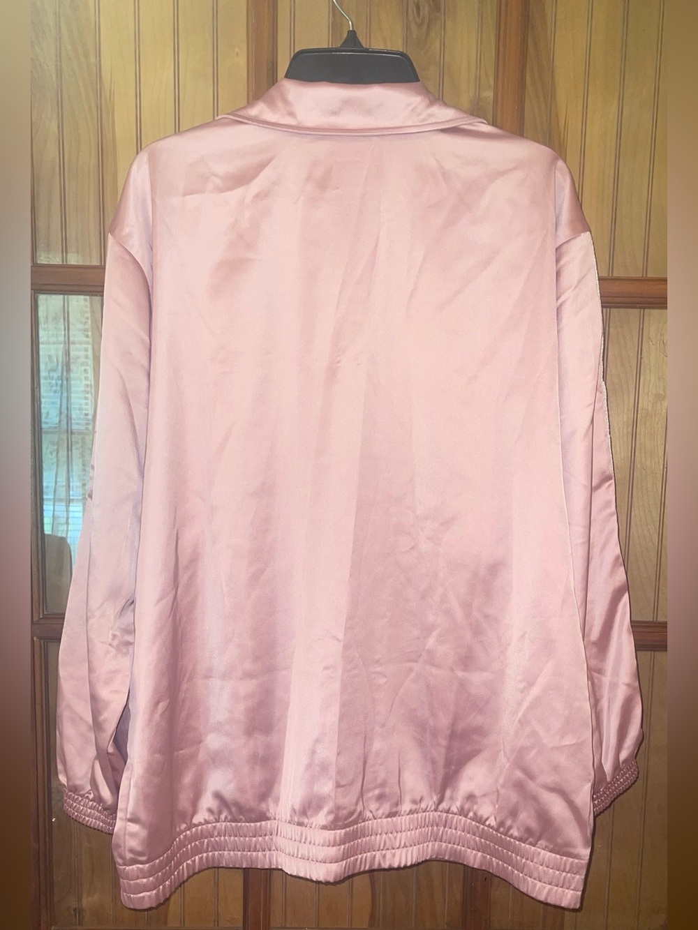 adidas Satin Pink Oversized Track Jacket White 3-Stripes with Matching Pants - Picture 12 of 13